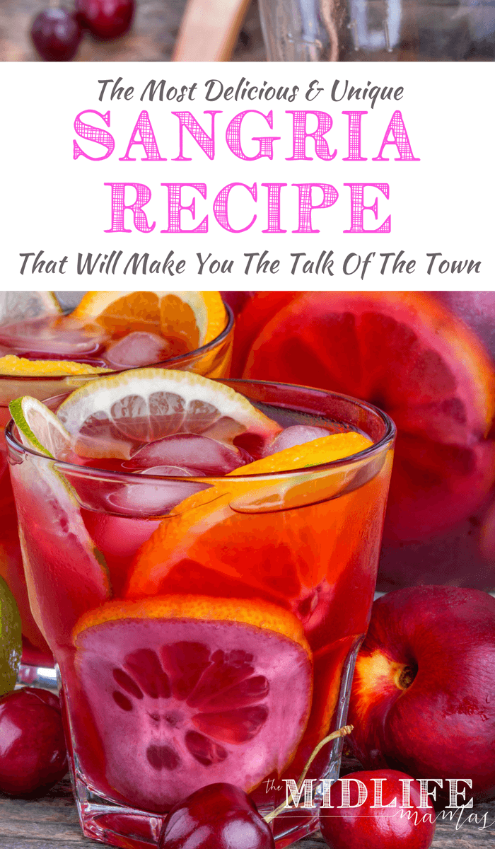 This is the most simple and unique red sangria recipe ever! With the easy days of summer passing and the crisp days of fall on winter on their way - this is the perfect crowd pleaser! #sangria #redwine www.themidlifemamas.com