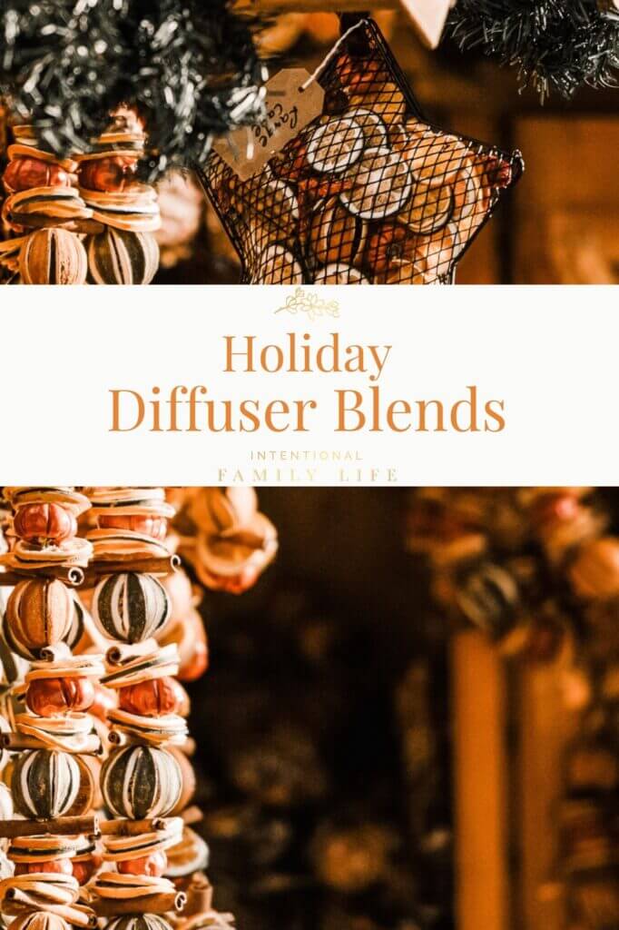 Images of holiday decorations, sweets, dried fruits, and spices - displaying the scents of Christmas essential oils