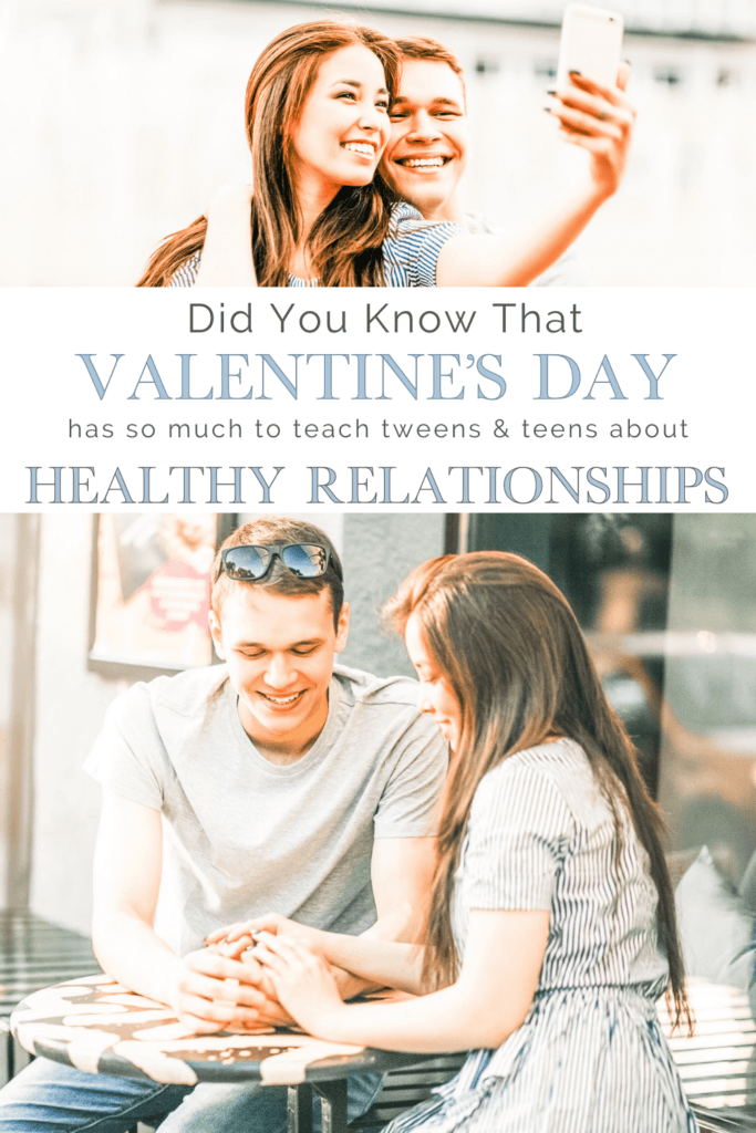 two images of a young teenage couple - one they are taking a selfie and in the other they are holding hands across a table at an outdoor cafe - suggesting the concept of healthy relationships
