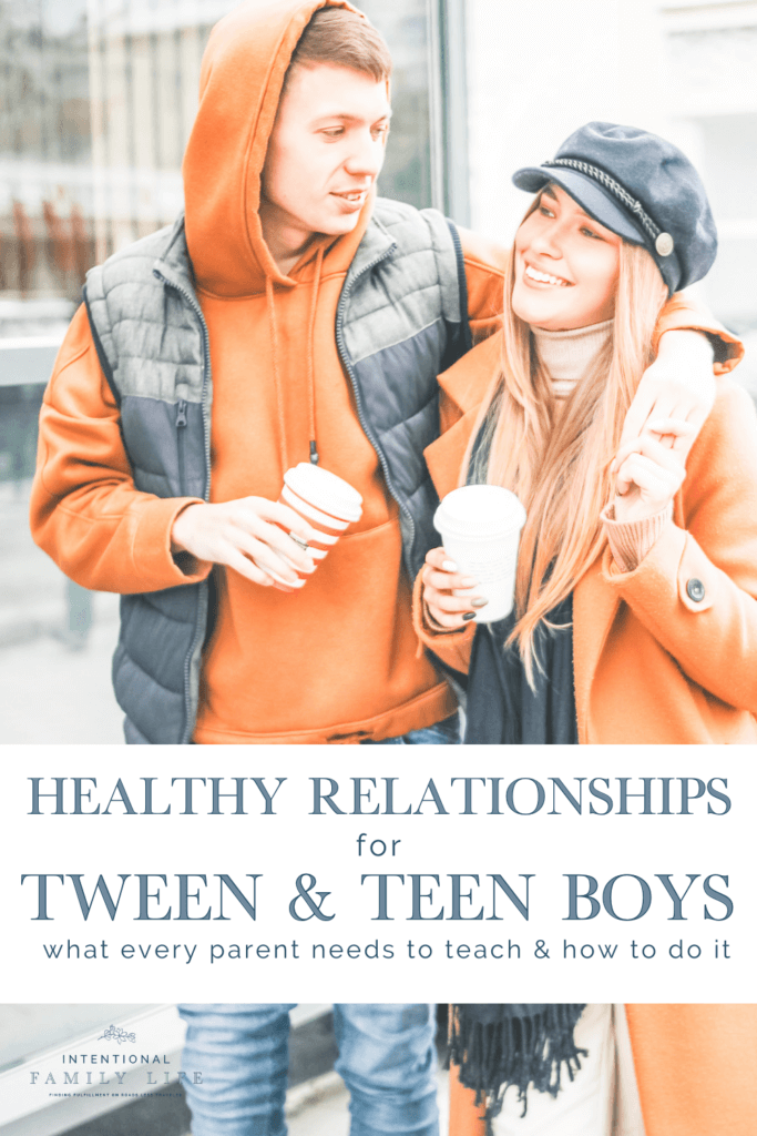 young teen couple walking through a city with their arms around one another - suggesting the concept of healthy relationships for teens