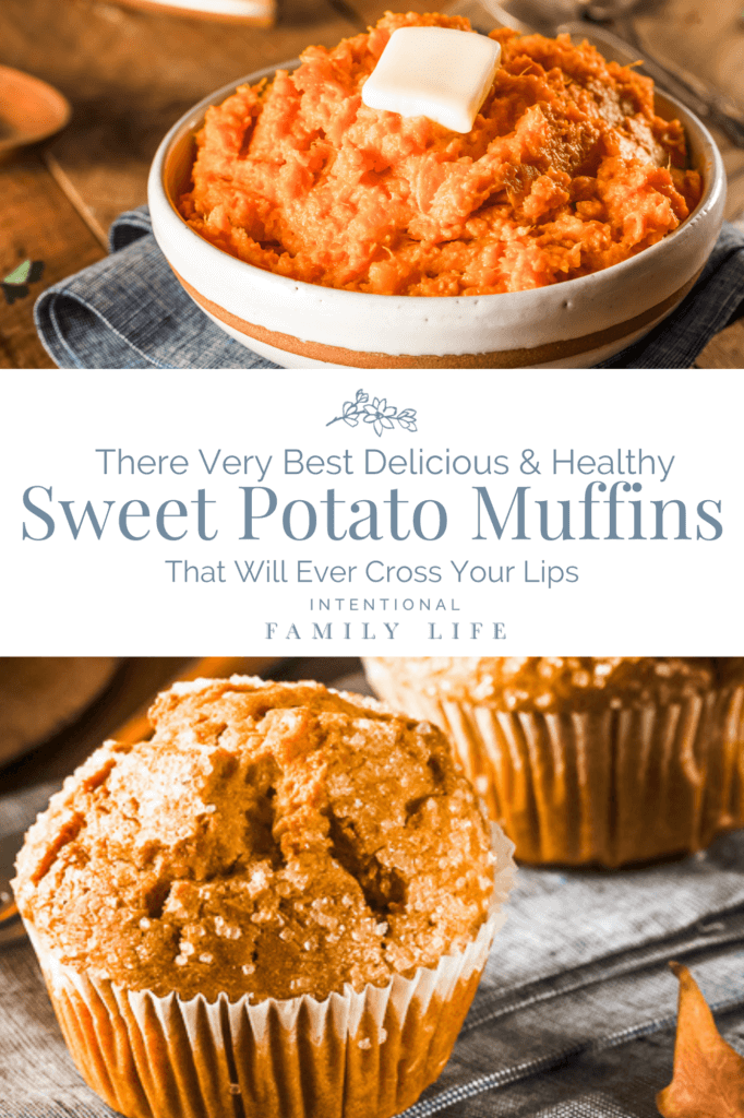 These quick and easy sweet potato muffins just may top my list of healthy muffin recipes! They are gluten free, egg free and dairy free! But they are a perfect on the go breakfast for kids; they are super moist and naturally sweet from sweet potatoes and applesauce. These healthy muffins are a perfect anytime snack for one or a crowd. #healthymuffins #sweetpotatomuffins #healthymuffinrecipes www.intentionalfamilylife.com