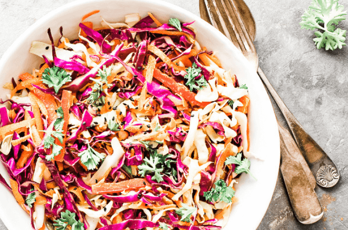 Image of a very colorful, healthy coleslaw recipe