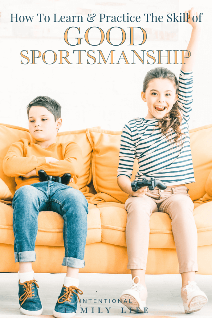 image of siblings playing - the sister is cheering and happy because she has won; the brother has a very sour and disappointed look on his face - suggesting the concept of sore loser