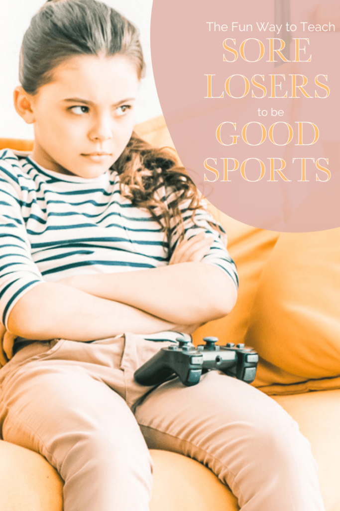 image of pouty young girl with a video game controller on her lap - suggesting the concept of sore loser