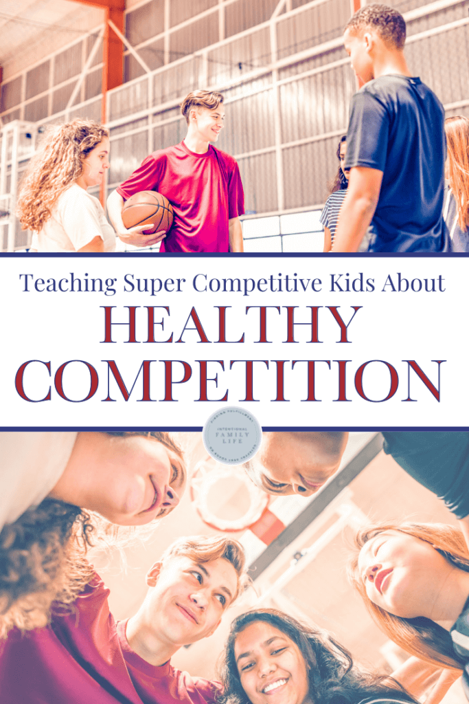 two images of kids in gym playing basketball suggesting the idea of healthy competition for kids