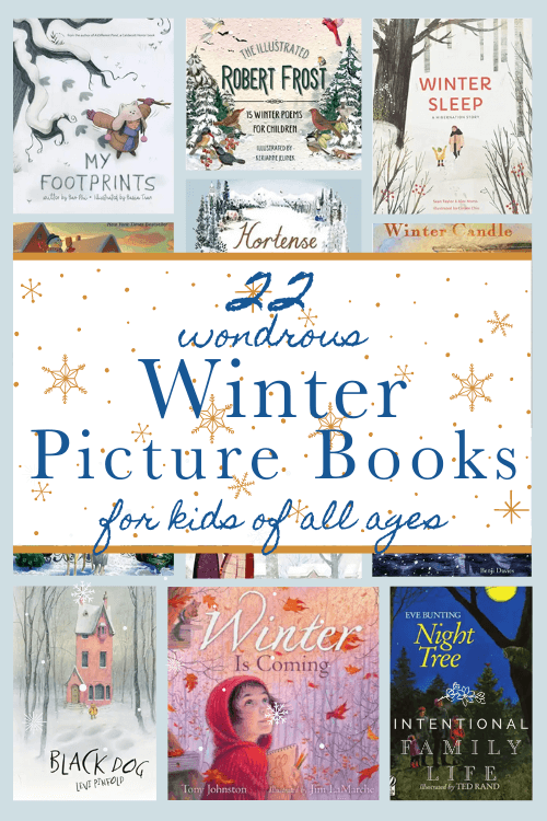 a collage of book covers from winter themed picture books