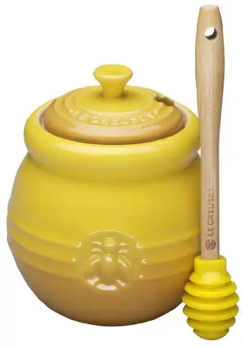 Le Creuset Stoneware Honey Pot with Silicone Dipper, 16 oz., Dijon