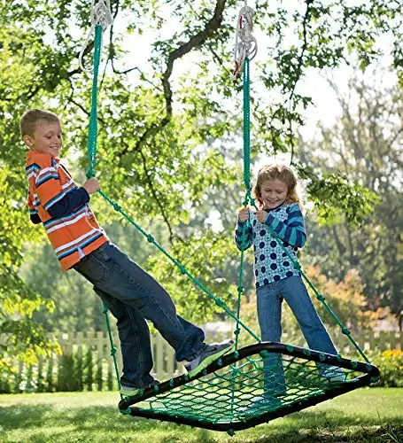 Deluxe Platform Hanging Tree Swing for Yard or Playground, Webbed Nylon Rope Mat and Padded Steel Frame, Multiple Kids 40 L x 30 W