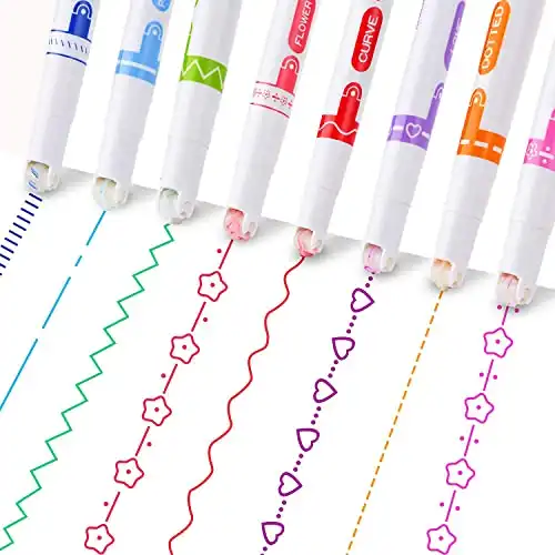 Ann Bully Curve Highlighter Pen Set, 8 Colors Fine Lines & 7 Different Patterned Stamp Highlighters